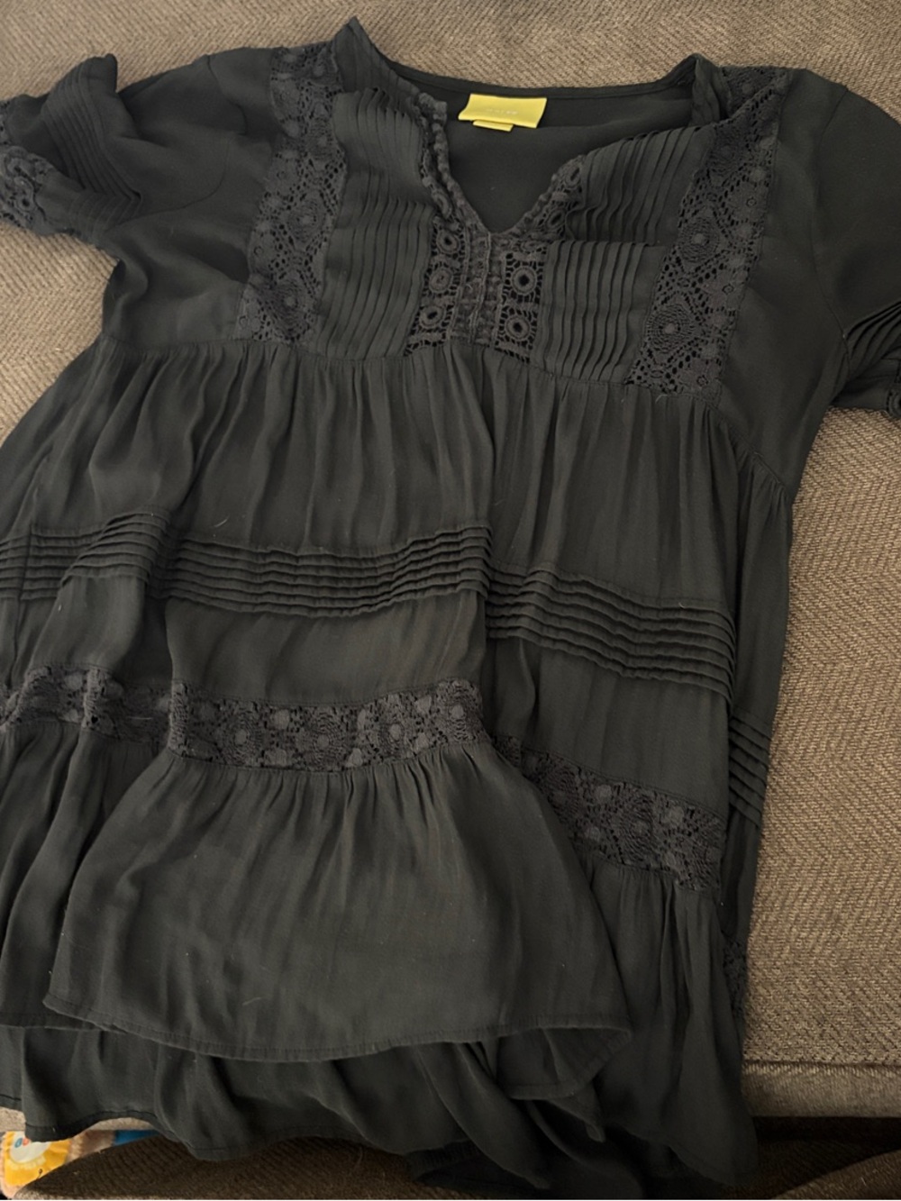 Maeve Black Lace-Trim Gauzy Peasant Top